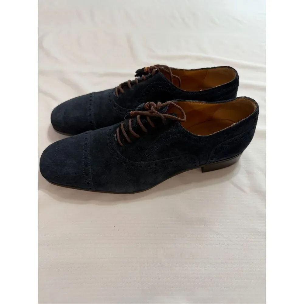 Gucci Navy Blue Suede Bamboo Tassel Lace Up Oxfords Men’s Size 6 1/2
